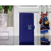 Louis Vuitton Unisex LV Vertical Wallet Blue Taurillon Calf-Leather Sliding Capucines Closure (3)