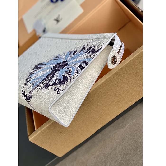 Louis Vuitton Unisex LV x YK Pochette Voyage White Taurillon Monogram Cowhide Psychedelic Flower (11)