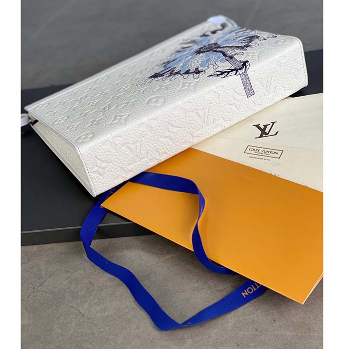 Louis Vuitton Unisex LV x YK Pochette Voyage White Taurillon Monogram Cowhide Psychedelic Flower (5)