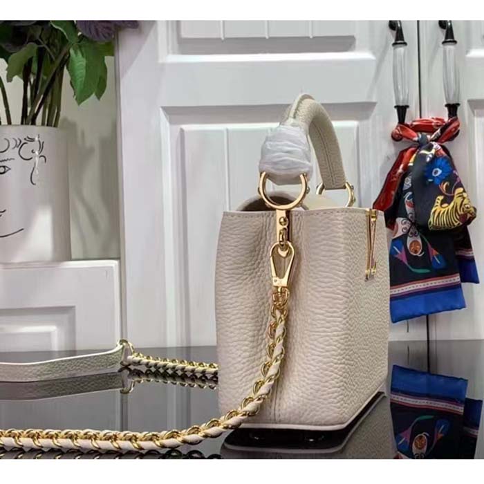 Louis Vuitton Women LV Capucines Mini Handbag Quartz White Taurillon Leather Cowhide (14)