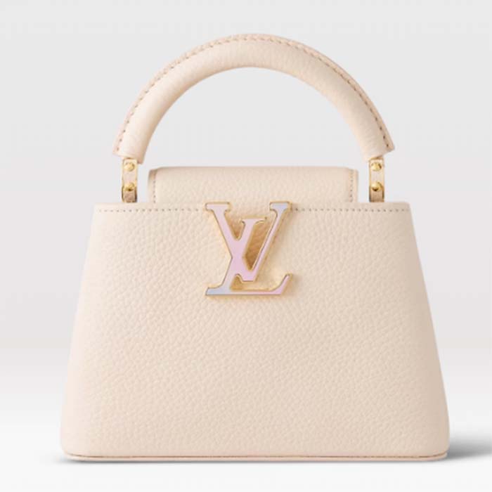 Louis Vuitton Women LV Capucines Mini Handbag Quartz White Taurillon Leather Cowhide