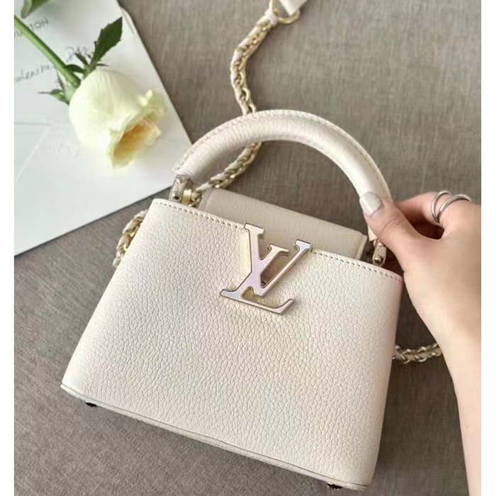 Louis Vuitton Women LV Capucines Mini Handbag Quartz White Taurillon Leather Cowhide (6)