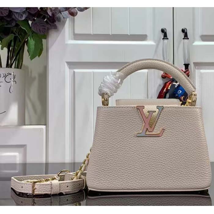 Louis Vuitton Women LV Capucines Mini Handbag Quartz White Taurillon Leather Cowhide (9)