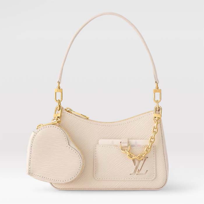 Louis Vuitton Women LV Marellini Handbag White Quartz Epi Grained Cowhide Leather