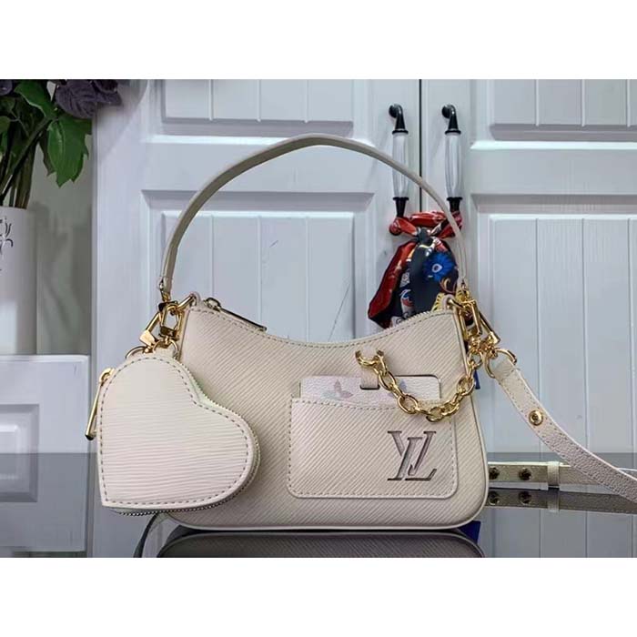 Louis Vuitton Women LV Marellini Handbag White Quartz Epi Grained Cowhide Leather (8)