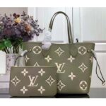 Louis Vuitton Women LV Neverfull MM Light Khaki Cream Monogram Empreinte Embossed Grained Cowhide Leather – Image 3