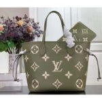 Louis Vuitton Women LV Neverfull MM Light Khaki Cream Monogram Empreinte Embossed Grained Cowhide Leather – Image 2