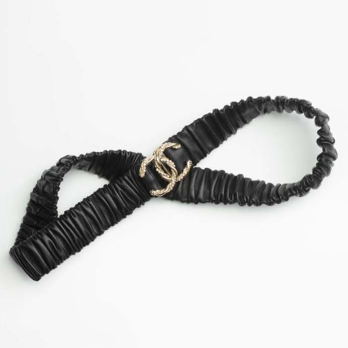 Chanel CC Women Belt Lambskin Gold-Tone Metal Strass Black