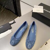 Chanel Women CC Ballet Flats Printed Denim Light Blue White (1)