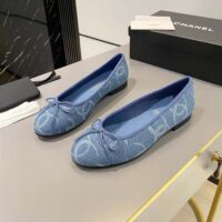 Chanel Women CC Ballet Flats Printed Denim Light Blue White (1)