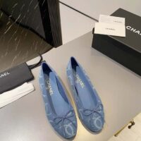 Chanel Women CC Ballet Flats Printed Denim Light Blue White (1)