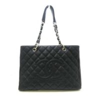 Chanel Women CC Shopping Bag Black Calfskin Leather Gold-Tone Metal (14)