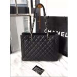 Chanel Women CC Shopping Bag Black Calfskin Leather Silver-Tone Metal – Bild 10