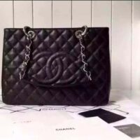 Chanel Women CC Shopping Bag Black Calfskin Leather Gold-Tone Metal (14)