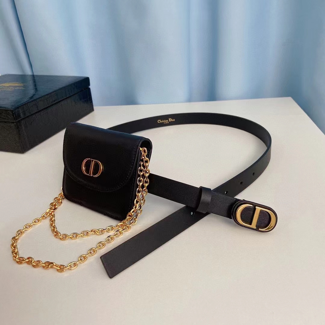 Dior CD Unisex 30 Montaigne Removable Pouch Belt Black Smooth Calfskin 20 MM Width (1)