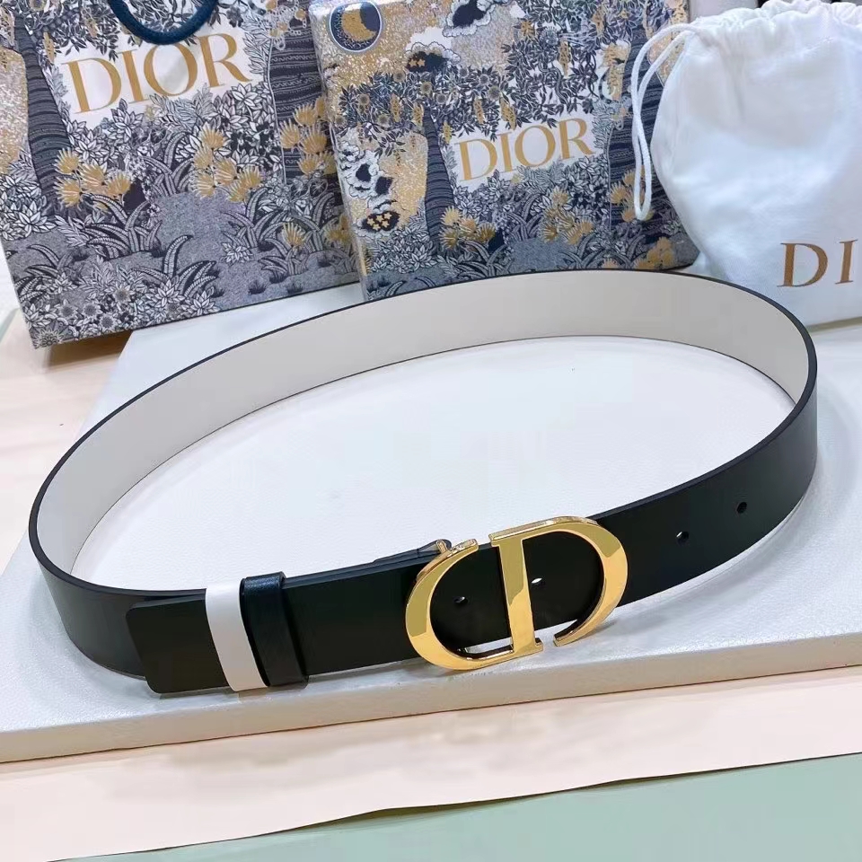 Dior CD Unisex 30 Montaigne Reversible Belt Black Latte Smooth Calfskin 35 MM Width (7)