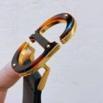 Dior Unisex CD 30 Montaigne Belt Black Smooth Calfskin Leather Brown Tortoiseshell-Effect Resin – Image 6