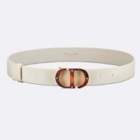 Dior Unisex CD 30 Montaigne Belt White Smooth Calfskin Leather Brown Tortoiseshell-Effect Resin (2)