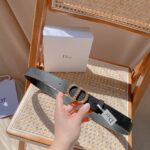 Dior Unisex CD 30 Montaigne Crystals Belt Black Smooth Calfskin Silver-Tone 27 MM Width – Image 4