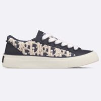 Dior Unisex CD B33 Sneaker Navy Blue Smooth Calfskin Cream Oblique Raised Embroidery