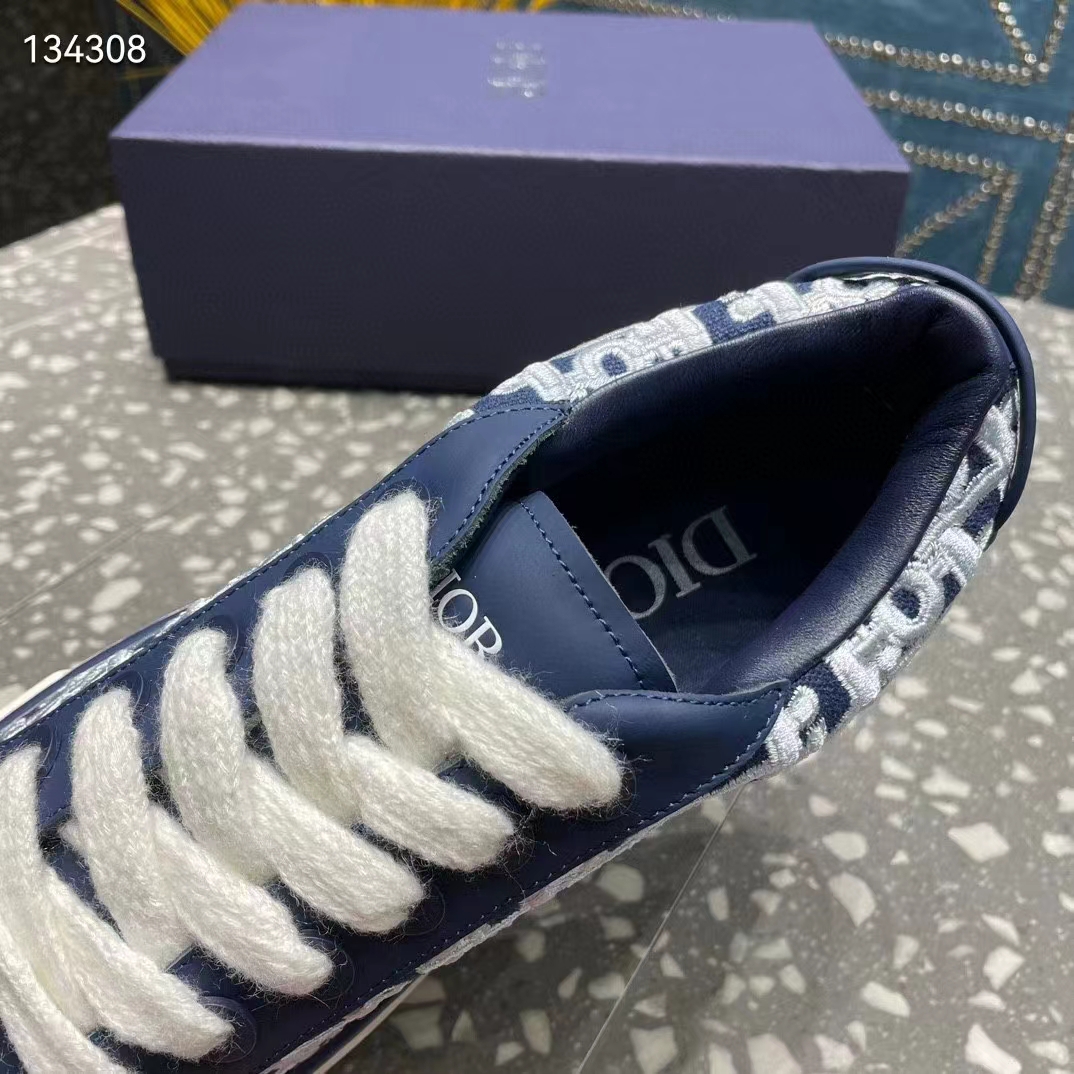 Dior Unisex CD B33 Sneaker Navy Blue Smooth Calfskin Cream Oblique Raised Embroidery (5)