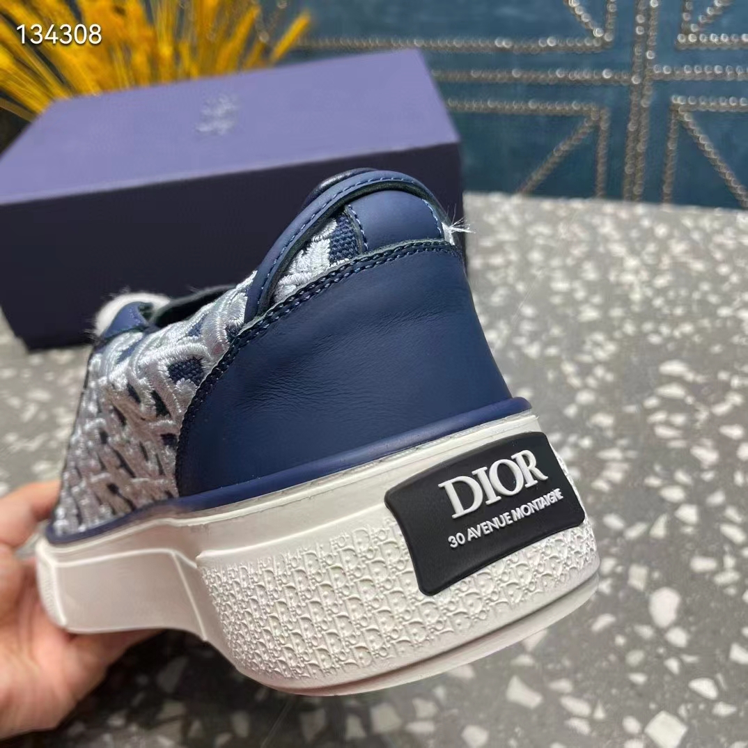 Dior Unisex CD B33 Sneaker Navy Blue Smooth Calfskin Cream Oblique Raised Embroidery (9)