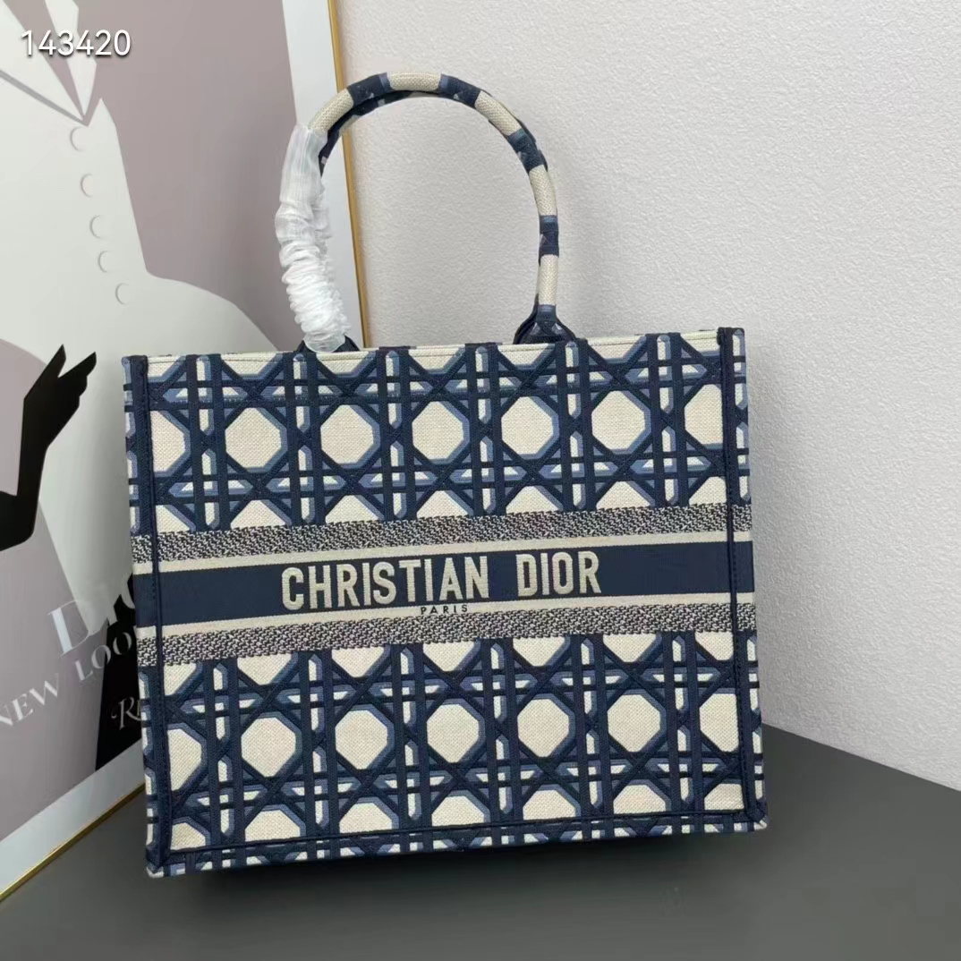 Dior Unisex CD Large Dior Book Tote Beige Blue Macrocannage Embroidery (1)