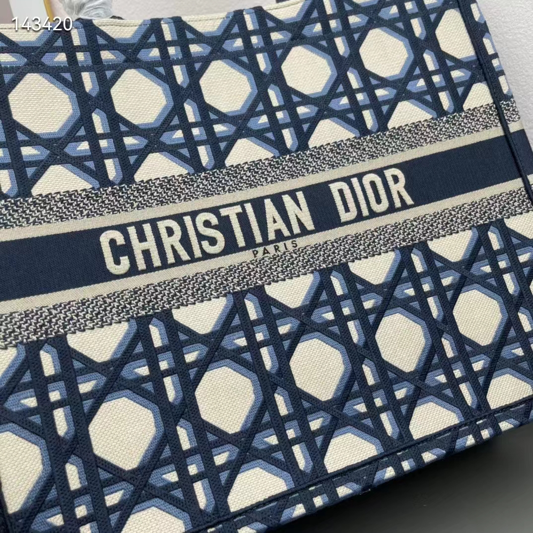Dior Unisex CD Large Dior Book Tote Beige Blue Macrocannage Embroidery (10)
