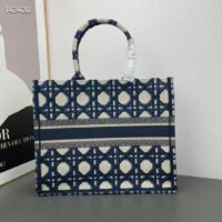 Dior Unisex CD Large Dior Book Tote Beige Blue Macrocannage Embroidery (4)