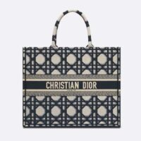 Dior Unisex CD Large Dior Book Tote Beige Blue Macrocannage Embroidery (4)