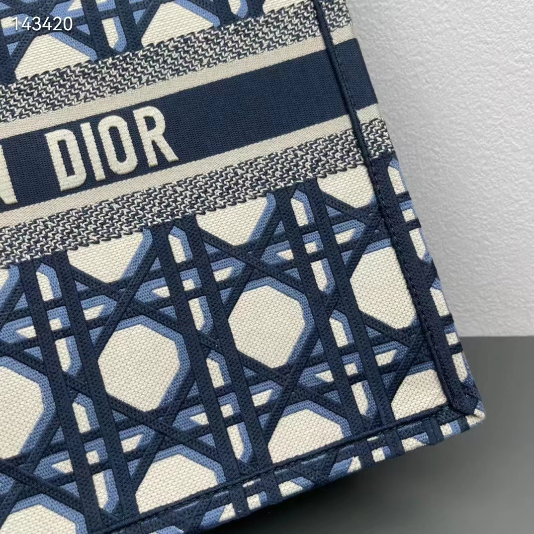 Dior Unisex CD Large Dior Book Tote Beige Blue Macrocannage Embroidery (8)