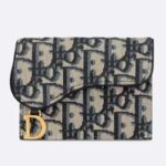 Porta carte Dior unisex CD Saddle a 5 scomparti, blu Dior Oblique Jacquard