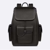 Dior Unisex CD Saddle Backpack Black Grained Calfskin Leather Flap Drawstring Closure (1)