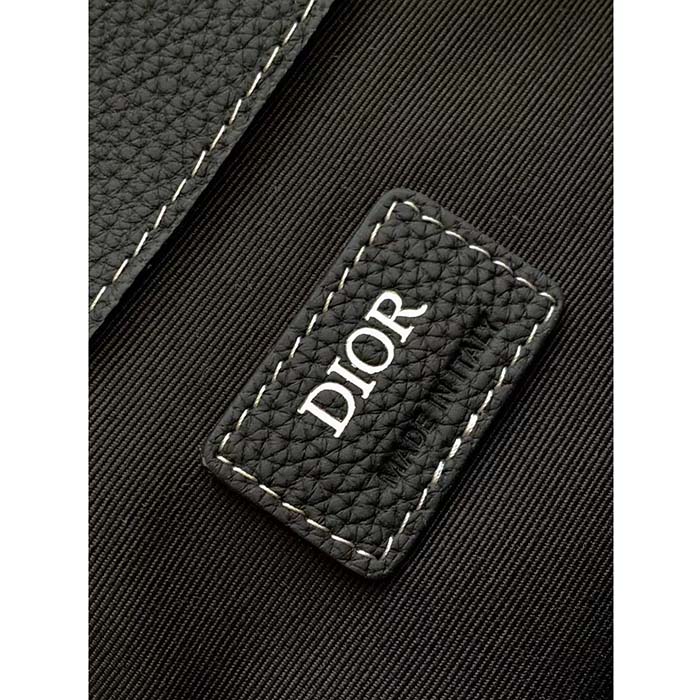 Dior Unisex CD Saddle Backpack Black Grained Calfskin Leather Flap Drawstring Closure (11)