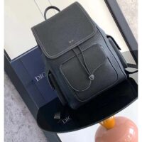 Dior Unisex CD Saddle Backpack Black Grained Calfskin Leather Flap Drawstring Closure (1)