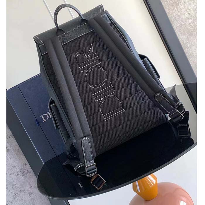 Dior Unisex CD Saddle Backpack Black Grained Calfskin Leather Flap Drawstring Closure (5)