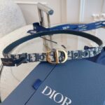 Dior Unisex CD Saddle Belt Blue Dior Oblique Jacquard 20 MM Width - Image 2