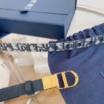 Dior Unisex CD Saddle Belt Blue Dior Oblique Jacquard 20 MM Width - Image 6