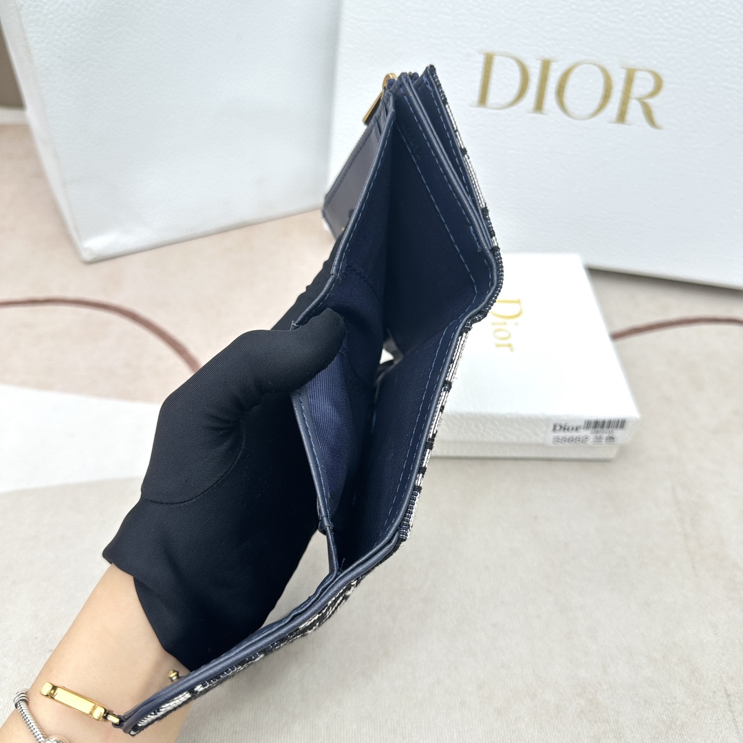 Dior Unisex CD Saddle Lotus Wallet Blue Dior Oblique Jacquard (5)