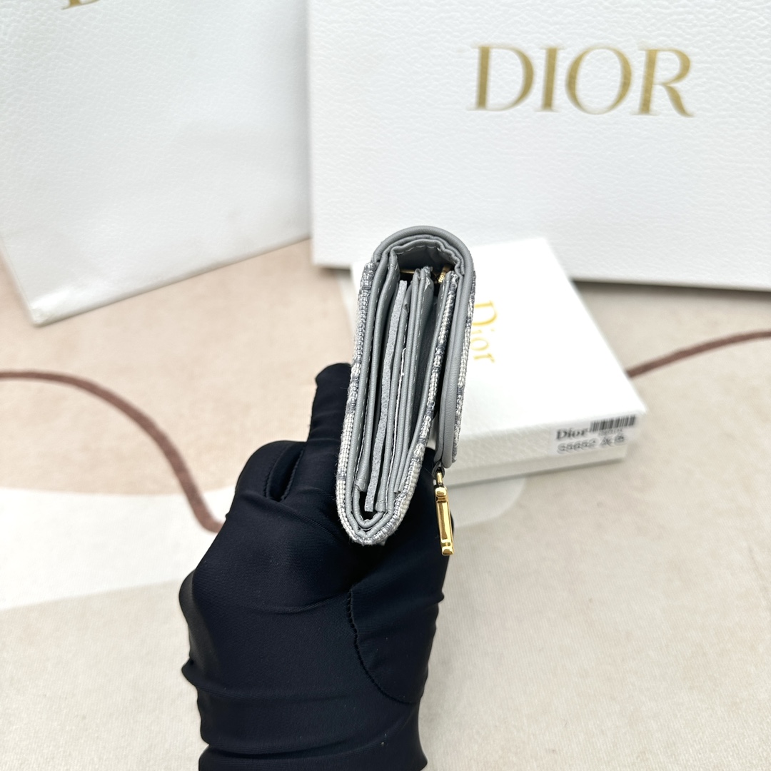 Dior Unisex CD Saddle Lotus wallet Gray Dior Oblique Jacquard (10)