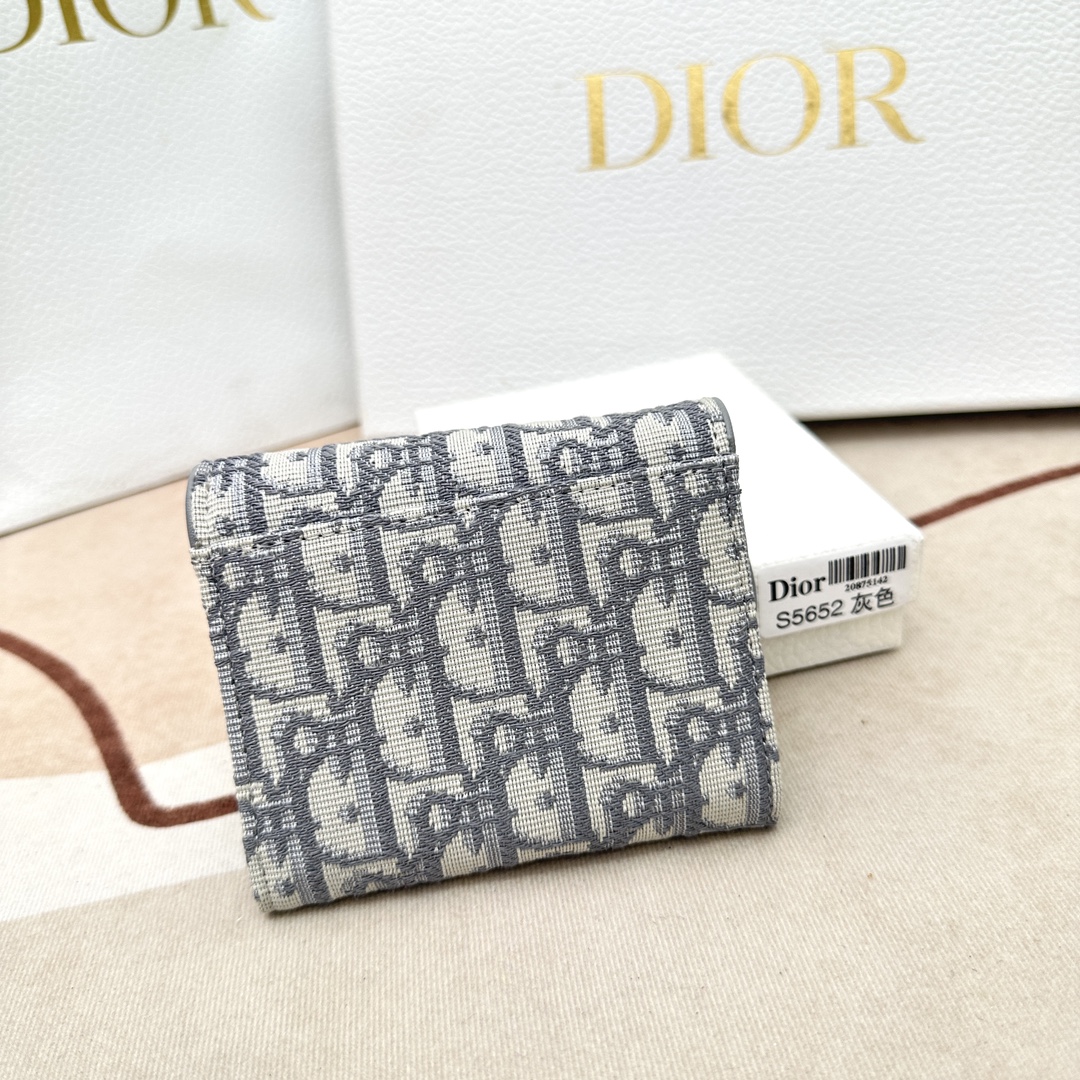 Dior Unisex CD Saddle Lotus wallet Gray Dior Oblique Jacquard (6)