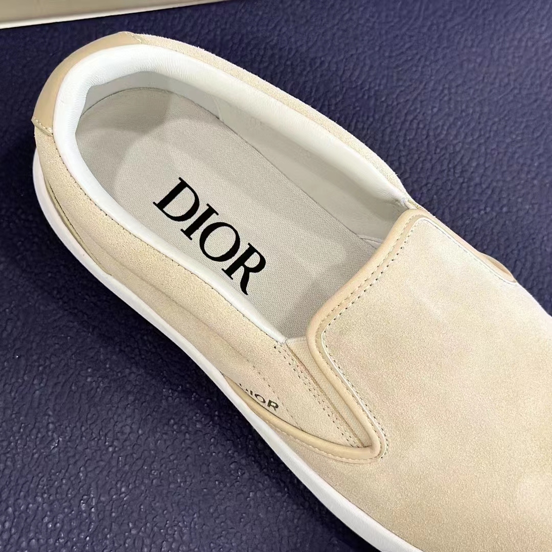 Dior Unisex CD Shoes B101 Slip-On Sneaker Beige Suede Smooth Calfskin (10)
