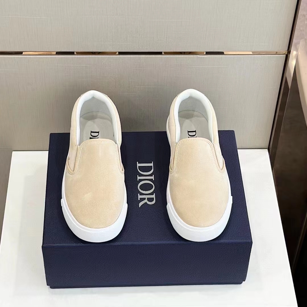 Dior Unisex CD Shoes B101 Slip-On Sneaker Beige Suede Smooth Calfskin (4)