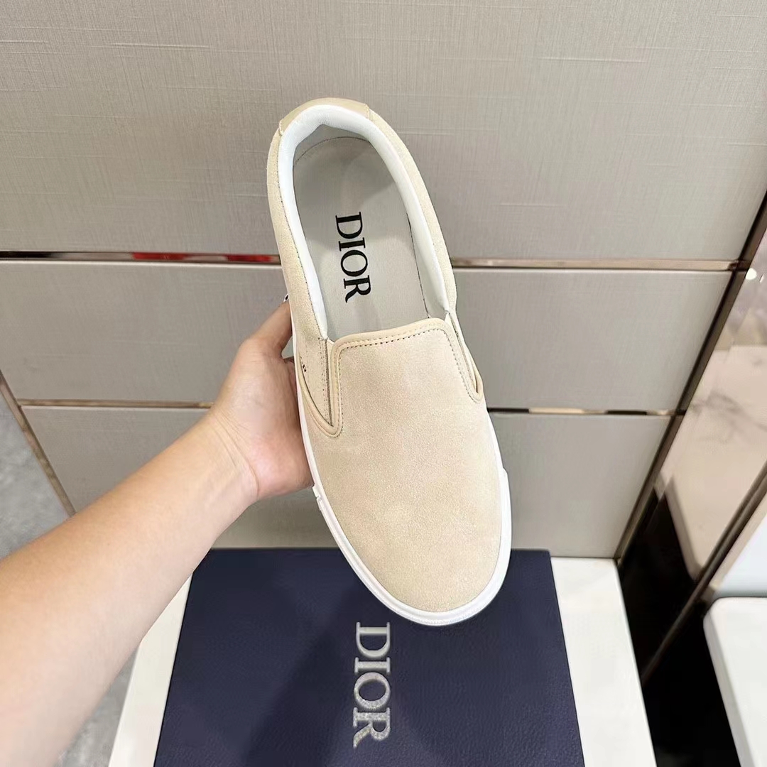 Dior Unisex CD Shoes B101 Slip-On Sneaker Beige Suede Smooth Calfskin (7)