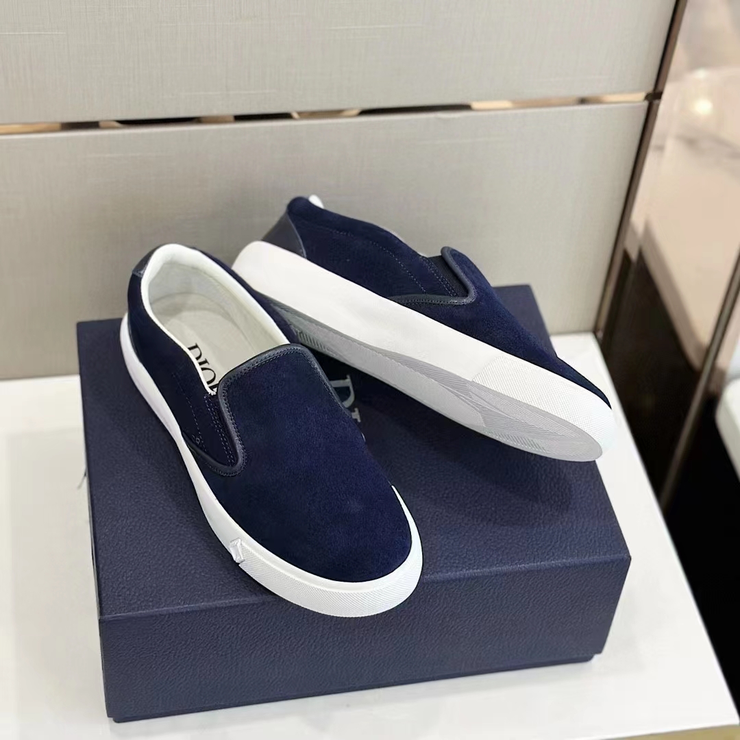 Dior Unisex CD Shoes B101 Slip-On Sneaker Navy Blue Suede Smooth Calfskin (10)
