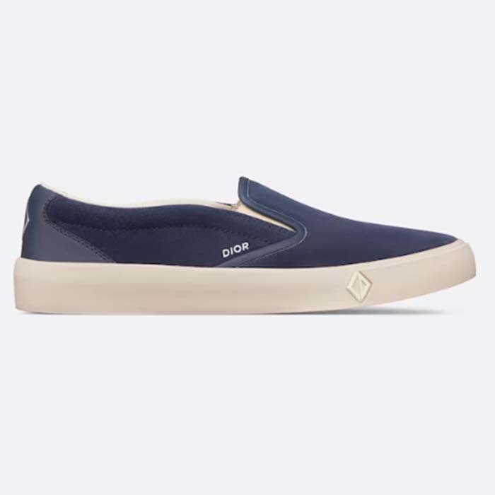 Dior Unisex CD Shoes B101 Slip-On Sneaker Navy Blue Suede Smooth Calfskin