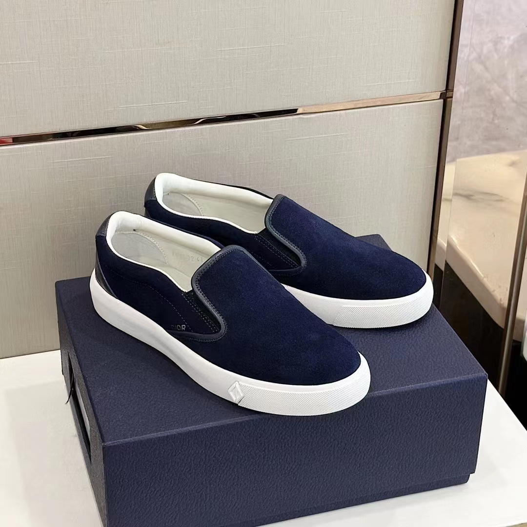 Dior Unisex CD Shoes B101 Slip-On Sneaker Navy Blue Suede Smooth Calfskin (13)