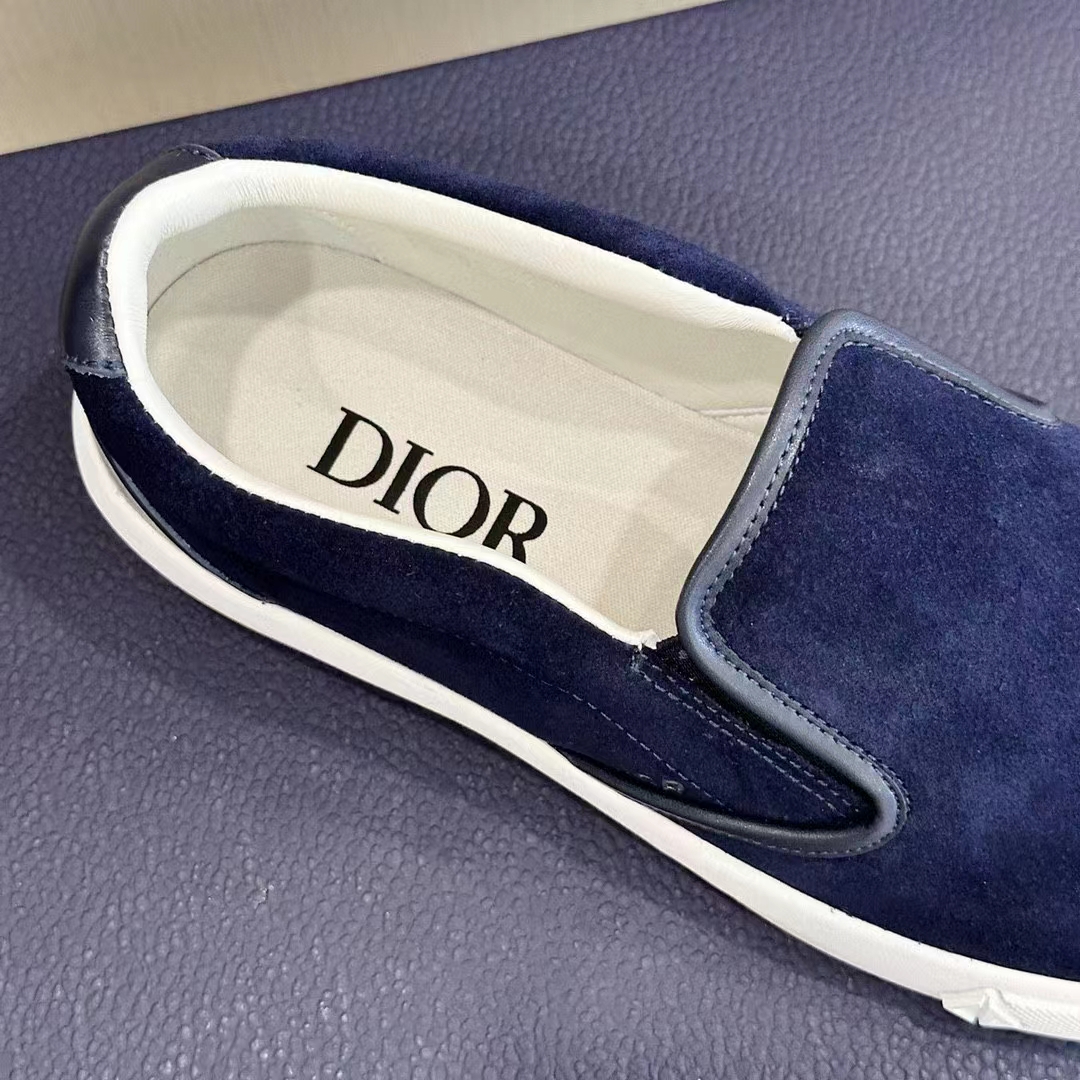 Dior Unisex CD Shoes B101 Slip-On Sneaker Navy Blue Suede Smooth Calfskin (3)