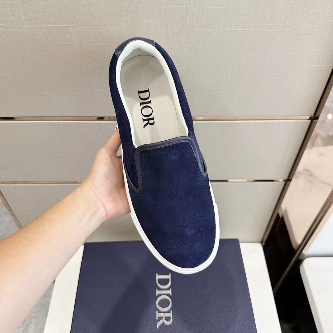 Dior Unisex CD Shoes B101 Slip-On Sneaker Navy Blue Suede Smooth Calfskin (4)