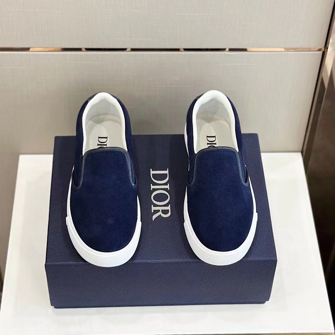 Dior Unisex CD Shoes B101 Slip-On Sneaker Navy Blue Suede Smooth Calfskin (5)